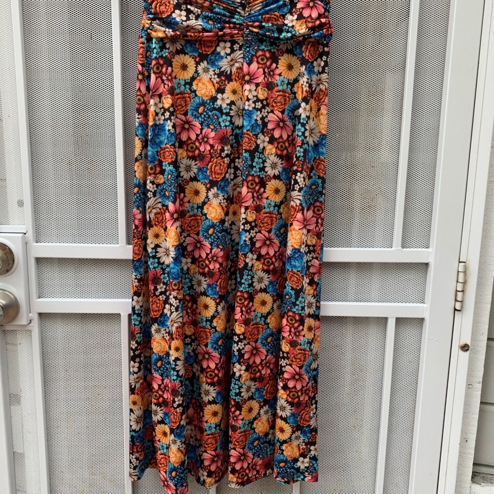 Floral Print Skirt High Waist Slit Hem Midi‎ Colorful Flowers  Womens - Picture 3 of 9